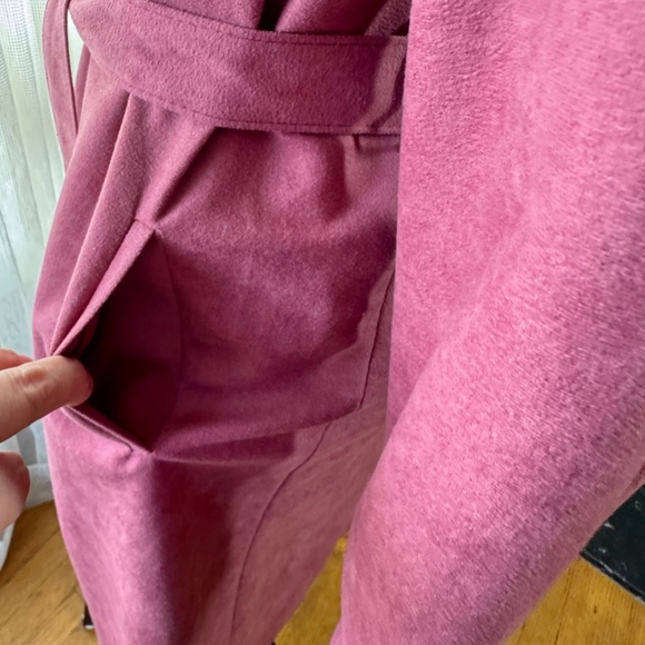 Vintage 80s mauve pink fall coat, faux suede, assorted tie belt, Niccolini, 8/10 - Picture 9 of 14